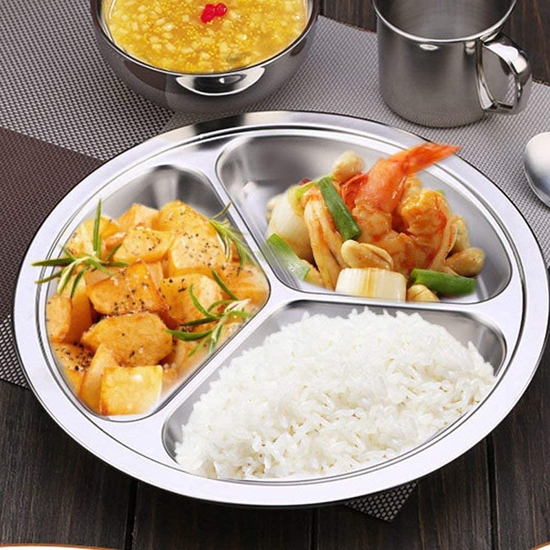 2 Pack Divided Plates, 10.25 Inch Three Section Round Plate