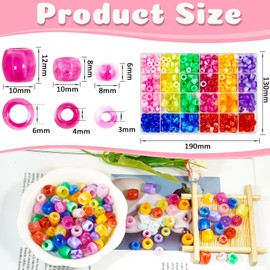 JHYlilia Pony Beads Hair Bead for Hair Braid, Acrylic Glitter Sparkle Large Hole Pony Beads with Elastic Rubber Band Threaders Kit for Hair Bracelets Jewelry Making