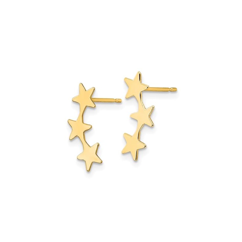 14K Yellow Gold Polished Three Star Post Earrings