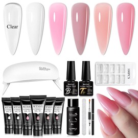 MTSSII 13Pcs Poly Nail Gel Kit 6 Colors +7 Nail Art Accessories kit Nude Pink Poly Nails Gel Kit Starter Kit with Mini UV Lamp Slip Solution Basic Tools DIY Nail for Women Girls