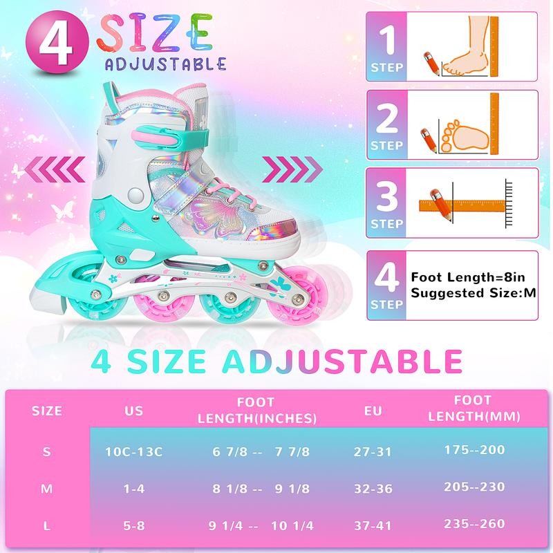 Nattork Adjustable Inline Skates for Kids - Fairy Wing Teal