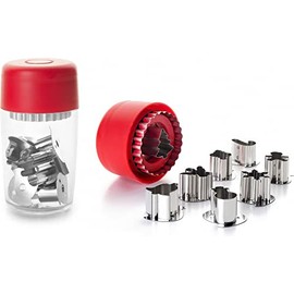 Ibili Linzer Cookie Set Christmas with 8 Cutters, Silver/Transparent/Red, 13 x 6 x 6 cm