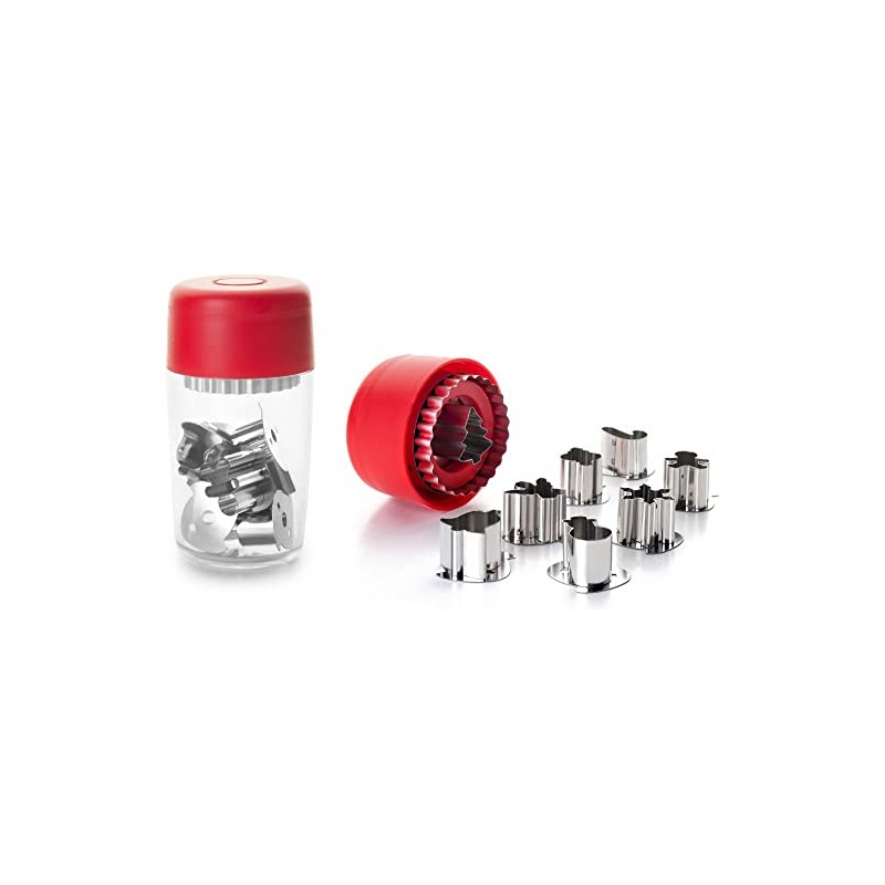 Ibili Linzer Cookie Set Christmas with 8 Cutters, Silver/Transparent/Red, 13