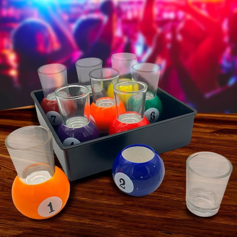 Grupo Carnavallia Juego 9 Vasos Shot Bola Billar Caballitos Bebidas