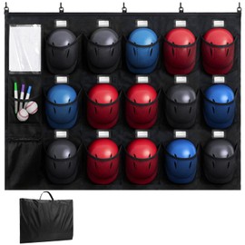 MJFSGYO 15 Player Baseball/Softball Dugout Organizer - Hanging Baseball Helmet Bag,Including Helmets, Batting Gloves, Balls with Name Cards Roster Line Up,Baseball Coaching Accessories