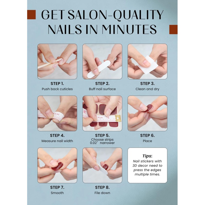 Gel Nail Strips 44Pcs, No UV Light Needed Gel Stickers,
