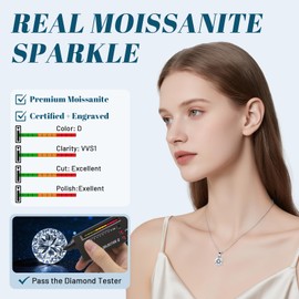Moissanite Necklace for Women, Lab Grown Diamond Necklace, GRA Certified Moissanite Solitaire Pendant, Adjustable S925 Sterling Silver Chain, Gift for Wife Mom Christmas Birthday (1ct, VVS1, D Color)