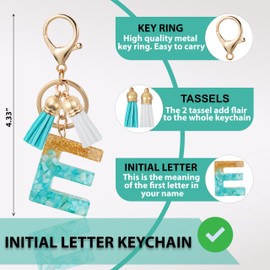 ANHBKAR Alphabet Initial Letter Keychain Cute Resin with 2 PU Tassels, Letter Keychain for Backpack Charms, Initial Keychains for Women, Girls (E, GREEN)