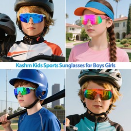Kashm Youth Baseball Sunglasses for Boys Girls Softball Cycling Soprts Sunglasses Kids Lightweight UV Protection 3Pack-Green+Red+Blue