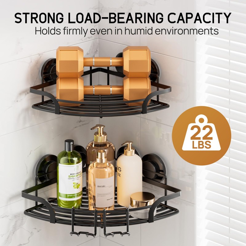 LEVERLOC 2 Pack Strong Suction Cup Corner Shower Caddy, Large
