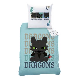 MTOnlinehandel Dragons Bettwäsche 135x200 + 80x80 – Ohnezahn Kinderbettwäsche – 100% Baumwolle – Wendemotiv – Jungen Bettwäsche Set – Reißverschluss – Geschenk-Idee Toothless Night Fury
