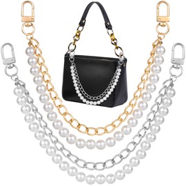 YALOJE 2Pcs Pearl Purse Bag Chain, Metal Double Chain Handbag Extender Straps for Women, Elegant Bag Charm Decoration Short Handle Replacement Accessories for Shoulder Crossbody Bags - Gold, Silver