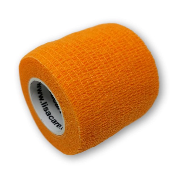 LisaCare Bandage Tape, 12 Rolls, 5 cm Wide, Medical Device, Hand Bandage for Men and Women, Particularly Breathable with Choice of Colours and Motifs (Orange)