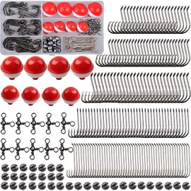 Fishing Bobbers Tackle Kit - 223pcs Fishing Bobbers Kit with Box Include Fishing Bobbers Hooks Swivel Sinkers Fixed Float Rigs Octopus Hooks Baitholder Hooks Aberdeen Hooks for Dropper Rig