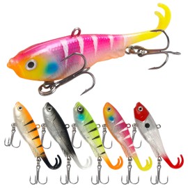 Soft Fishing Lures, 5pcs Pre-Rigged Jig Head Soft Lures VIB Swimbait with Treble Hooks Fishing Lures for Saltwater Freshwater Bass Trout Crappie Pike Walleye