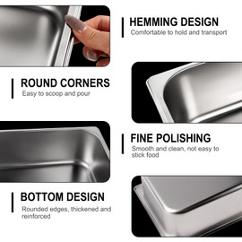 West Bay West Bay 4 Pack 1/3 Hotel Pan with Lids, 4' Deep Steam Table Pan with Lid, 13'L x 6.8'W Stainless Steel Pans for Home, Party, Hotel, Buffet