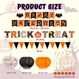 24pcs Halloween Latex Balloons with Halloween Banners, Orange and Black Balloons, Swirl Streamers for Halloween Decorations Outdoor Indoor, Home Parties, School Functions