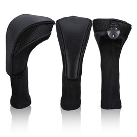 AKOZLIN Golf Wood Driver Headcovers Set of 3 Long Neck Golf Headcovers with Interchangeable Number Tags Black