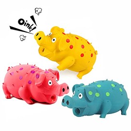 Squeaky Pig Dog Toys, 3 Pack Grunting Pig Dog Toy That Oinks Grunts for Small Medium Large Dogs, Durable Rubber Pig Squeaker Dog Puppy Chew Toys, Latex Interactive Squeak Funny Cute Dog Toy Set