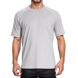 Peakwell Men's UV Protection T-Shirts Rash Guard UPF 50+ Sports Shirts Outdoor Functional Shirts Short Sleeve, lightgrey