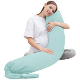 MOON PARK Pregnancy Pillow - Incredibly Smooth and Soft Cooling Cover I Shaped Full Body Maternity Pillow with Removable Cover - Support for Side, Back, Legs, Belly, HIPS - Turquoise