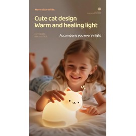 Cat Night Light for Kids,7 Colors Lamp,Tap Dimmable,Rechargeable Portable and Squishy Silicone Led Nightlight,Kawaii Gift,Timing Bedside Lamp,Nursery,Toddler,Breastfeeding,Kids Room Decor,Birthday