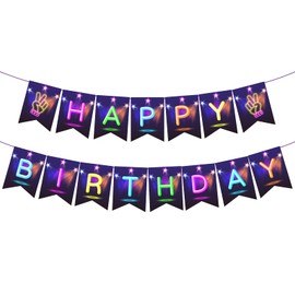 QYCX Glow Party Decorations-Glow Banner-Glow Happy Birthday Banner Neon Banner Glow in the Dark Party Banner-80s Birthday Banner Glow Party Banner, Glow Neon Cardboard Banner Hanging Decorations Bunting Photo Background for Glow in The Dark Birthday Part