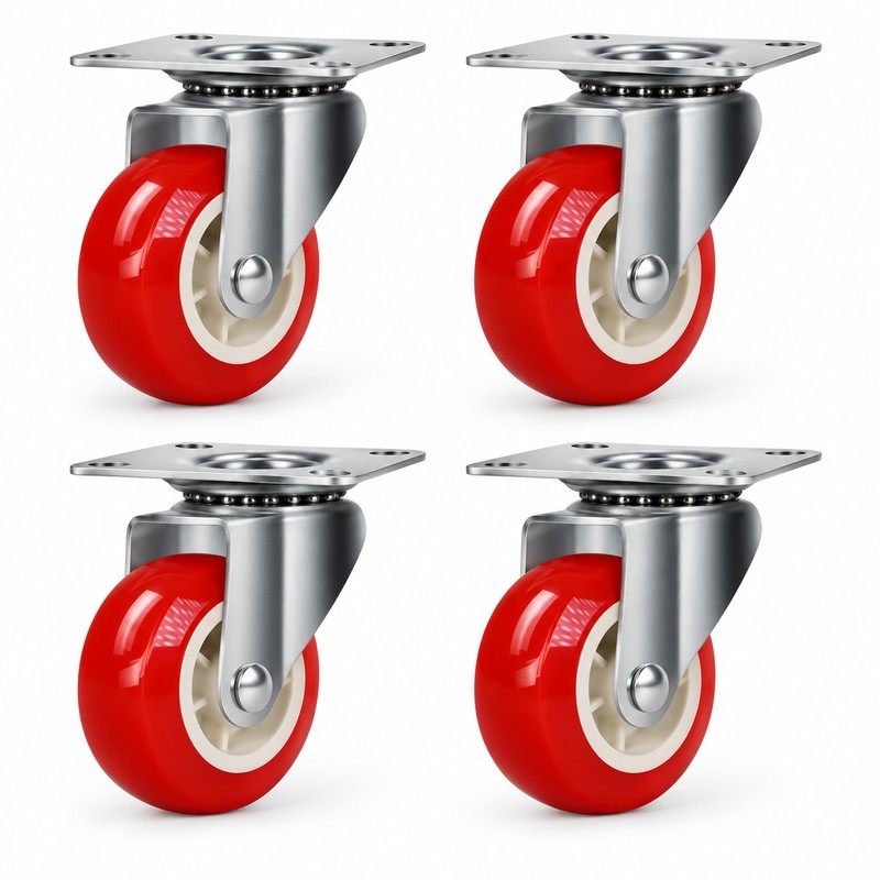 4-Pack Red PVC Swivel Caster Wheels for Furniture & Utility