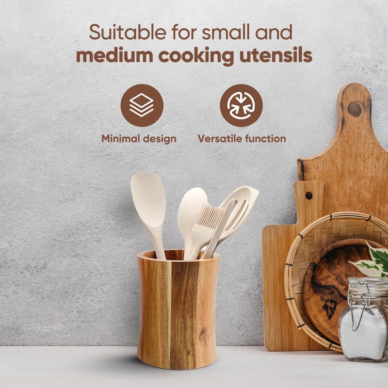 The Pretty Turtle Bamboo Kitchen Counter Utensil Crock Holder Caddy