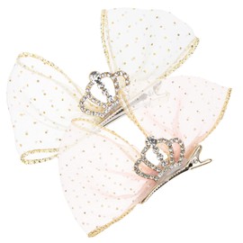 WOONEKY 2pcs Hair Bows for Girls Cute Crown Hair Clips Lace Design for Parties Birthdays School Daily Wear Lace Materials Stylish