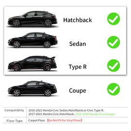 YITAMOTOR Floor Mats Compatible with 2016-2021 Honda Civic Coupe/Sedan/Type R, 2017-2021 Honda Civic Hatchback, 1st & 2nd Row All Weather Protection, Black