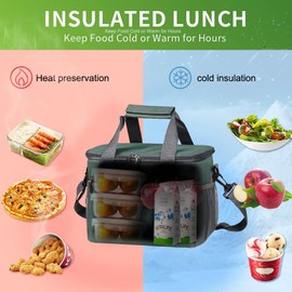 iknoe Large Foldable Cooler Bag, 8.5L Insulated Lunch Bag, Leakproof Lunch Cooler Tote with Multi-Bag Design Suitable for Beach, Picnic and Office Use, Grayish green 15-Can