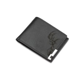 A1 Graphics Ltd Half Stag Wallet Vegan Leather Black Brown Grey Leather Majestic Deer Wallet Gift for Nature Lovers (Black)