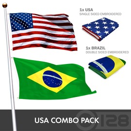 G128 Combo Pack: USA American Flag 3x5 Ft Embroidered Stars & Brazil (Brazilian) Flag 3x5 Ft Double-sided Embroidered 210D