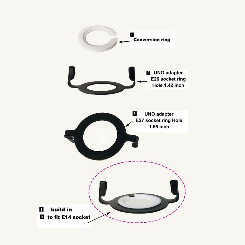 UNO Style Lamp Harp Saddle, E26 and E27 Phenolic Socket