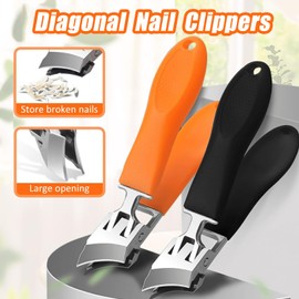 2PCS Wide Jaw Opening Anti-Splash Slanted Nail Clipper, Nail Clippers for Ingrown Nails Thick Toenails, Long Handle No Splash Nail Trimmer, Toenail Clippers for Women and Men (Orange & Black)