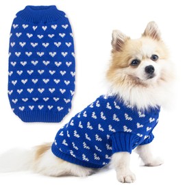 Dog Sweater Heart Puppy Sweater Warm Soft Pet Cloth Dog Outfits for Small Dogs and Cats (Blue, XS)