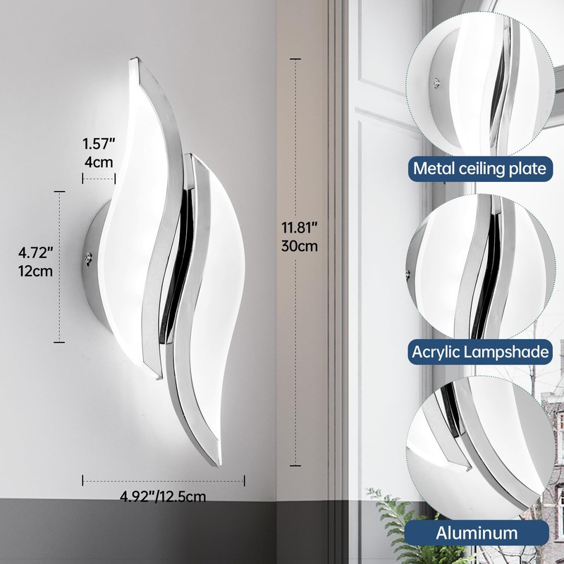 CANEOE Modern LED Wall Sconce 6000K Cold White Chrome Indoor