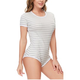 CutiePlusU Cotton Button in Crotch Bodysuit Onesie Pyjamas Romper Classics Stripe, lilac