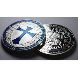 Large Masonic Knights Templar .999 Silver Coin with Blue Enamel. Freemasonry/Masons/Freemasons Lodge/Order Capsule