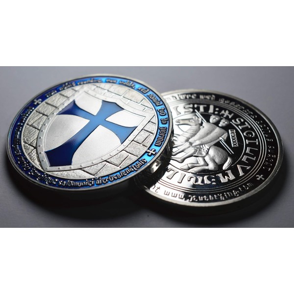 Large Masonic Knights Templar .999 Silver Coin with Blue Enamel.