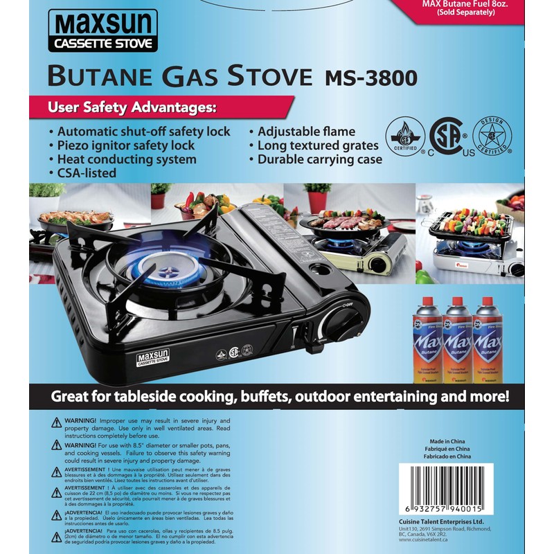 Maxsun Portable Gas Stove MS3800 (Black), 9,560BTU High Power, Camp