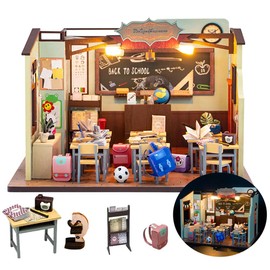DIY Miniature Dollhouse Kit Back to School House Wooden Miniatures House Crafts DIY Model Kits Christmas Birthday Gifts for Men and Women Friend (Without Dust Cover)