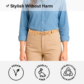 Corkor Women's Light Brown Vegan Belt – 20mm Cork Strap with Silver Nickel-Free Buckle, Adjustable & Lightweight