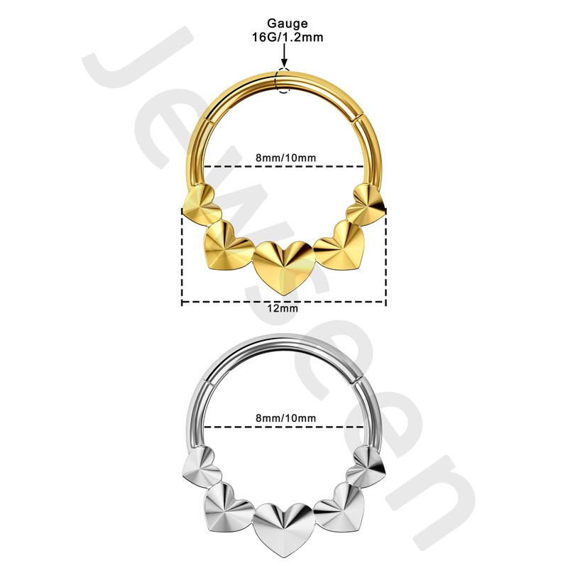 Jewseen Septum Rings Heart Cartilage Earrings 316L Stainless Steel Ear