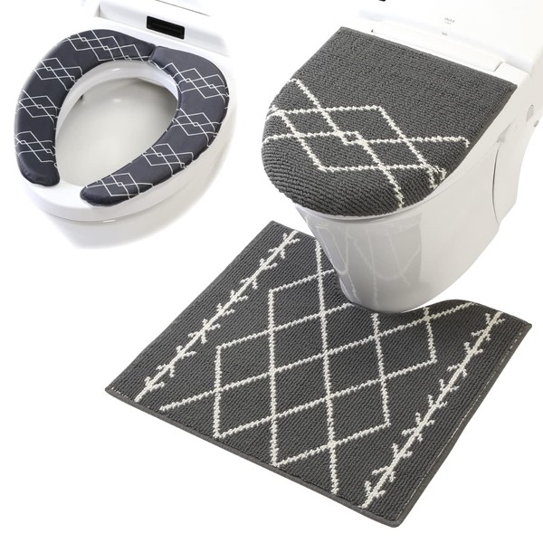Yokozuna Creation Bath Toiletries (Toilet Mat, Lid Cover, Toilet Seat Cover Set; Beni Ourain Gray)