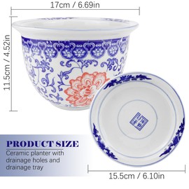 YOLUFER Ceramic Flower Pots with Drainage Holes and Drainage Tray Ceramic Planter for Indoor and Outdoor Plants