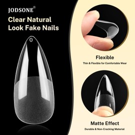 JODSONE Long Almond Nail Tips 240Pcs Soft Nail Gel Tips Half Matte Full Cover Clear Gelly Press on Flase Nail Tips for Extension Nail Manicure Home DIY 12 Sizes