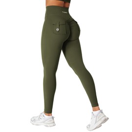YEOREO CoreFlex Workout Scrunch Leggings for Women Cargo Pockets High Waisted Gym Leggings Yoga Pants Army S