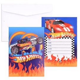 XRHOT Children's Invitations Pack of 10 Racing Car Birthday Party Invitation Cards with 12 Envelopes White Invitation Racing Car Boys Children's Birthday Party